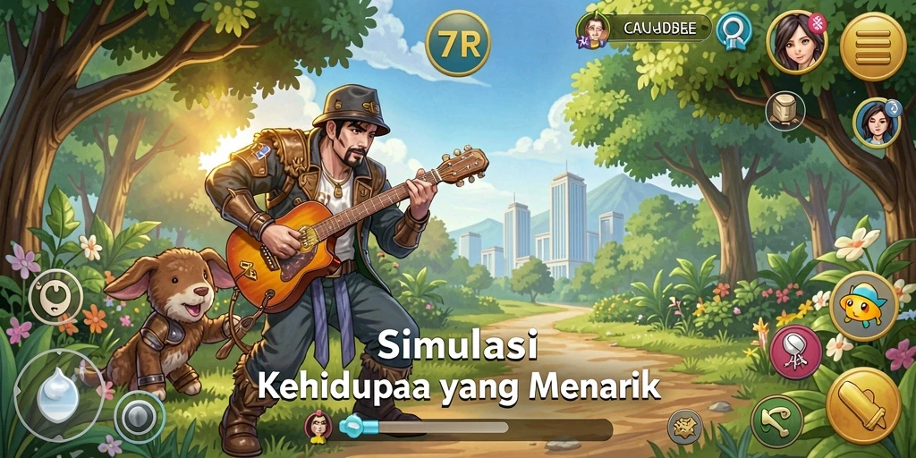 Tampilan gameplay menarik dari 77RP menampilkan simulasi kehidupan yang dinamis.