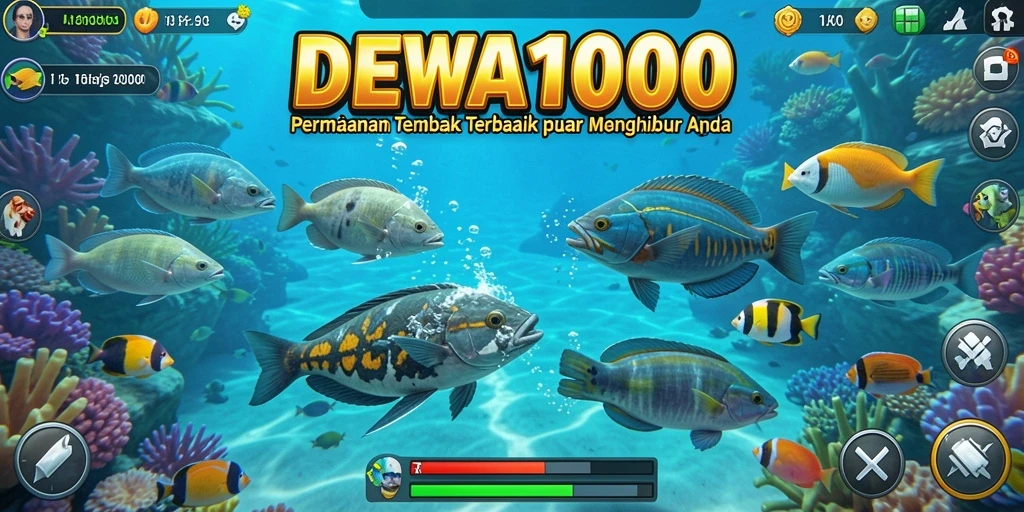 Tampilan gameplay DEWA1000 dengan aksi tembak ikan yang seru.