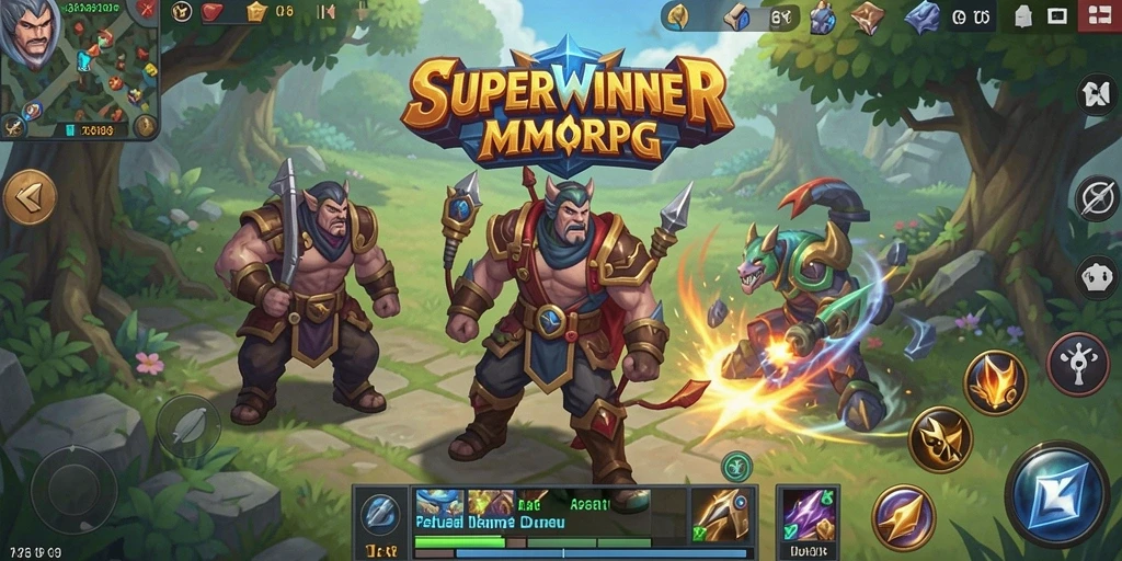 Screenshot gameplay SUPERWINNER menunjukkan pertempuran seru antar pemain.
