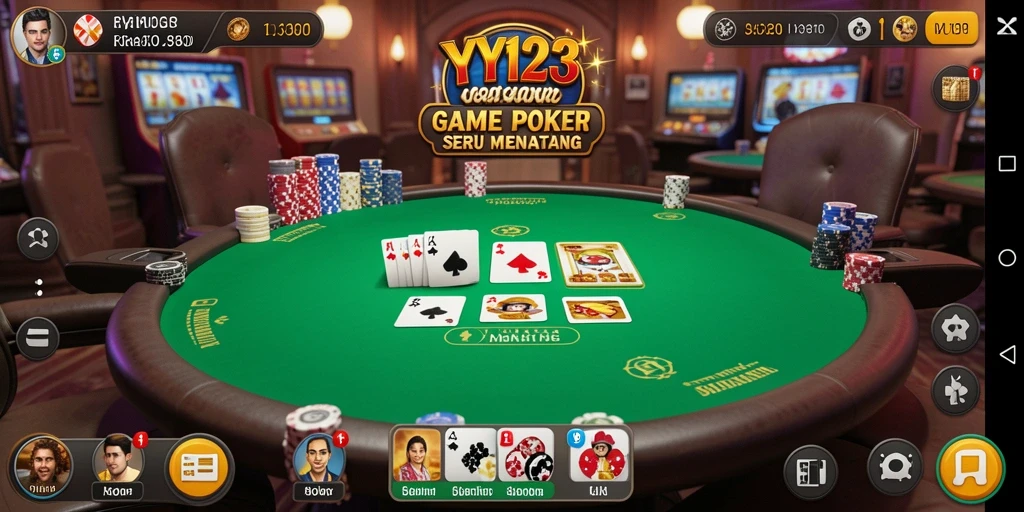 Screenshot YY123 menunjukkan momen seru dalam permainan poker.